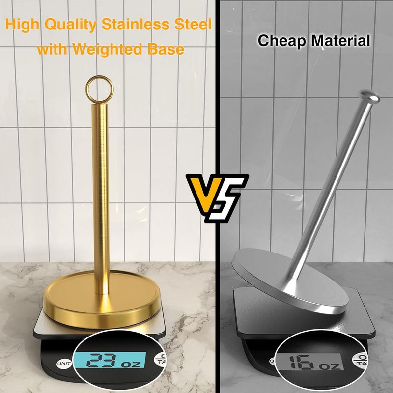 PAROTO Gold Paper Towel Holder Countertop, Gold Kitchen Accessories Decor, Stainless Steel, Weighted Base, Paper Towel Stand for Bathroom Farmhouse Essentials - Image 3